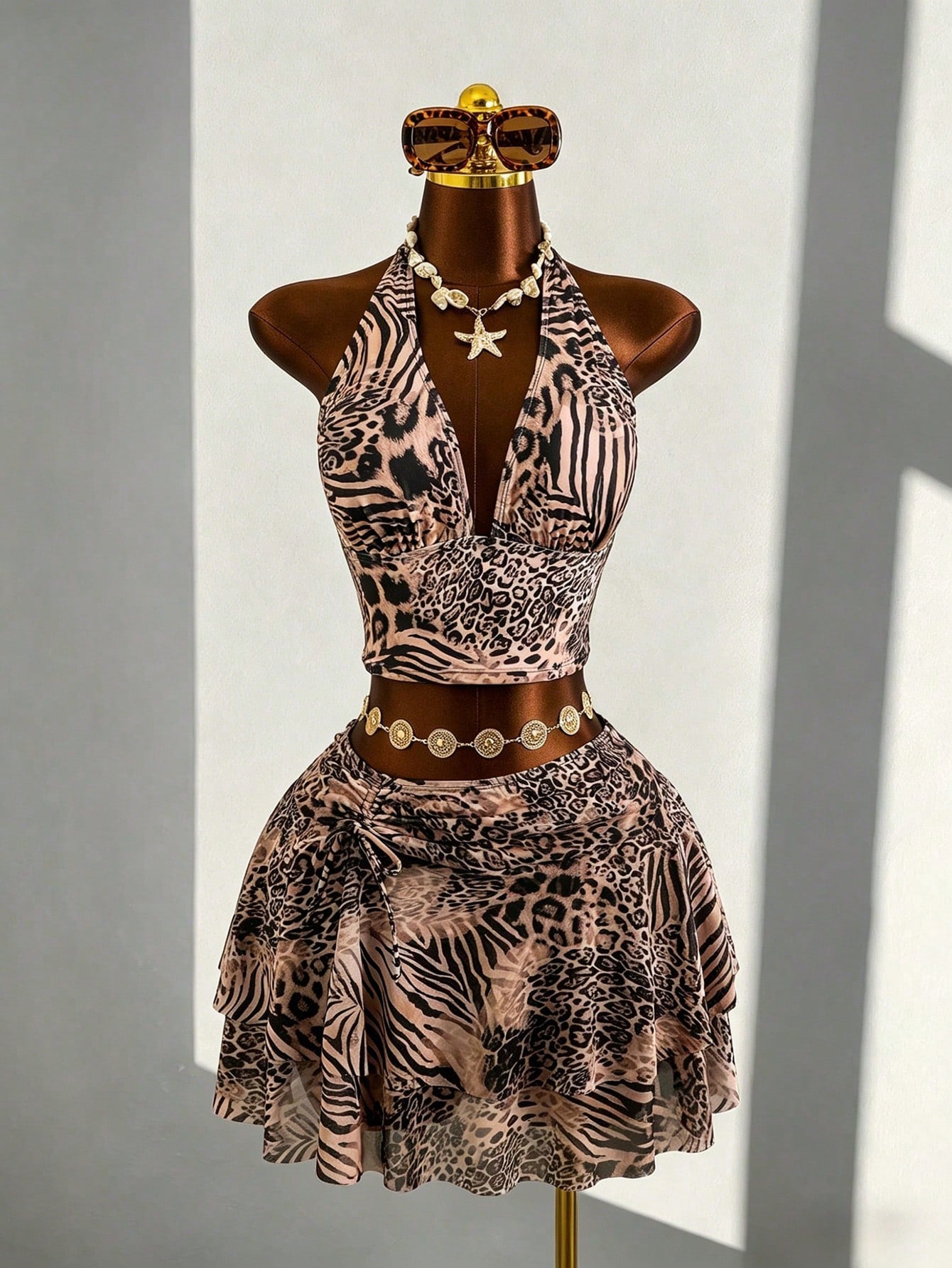 Zestiva 2026 New Animal Print Plus Size 3 PiecesSwimsuit Set, Women Summer Beach Vacation Outfit