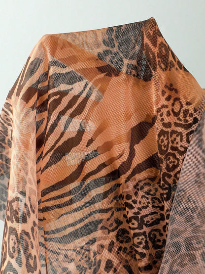 Zestiva 2026 New Animal Print Plus Size 3 PiecesSwimsuit Set, Women Summer Beach Vacation Outfit