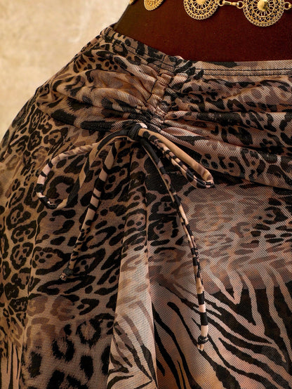 Zestiva 2026 New Animal Print Plus Size 3 PiecesSwimsuit Set, Women Summer Beach Vacation Outfit
