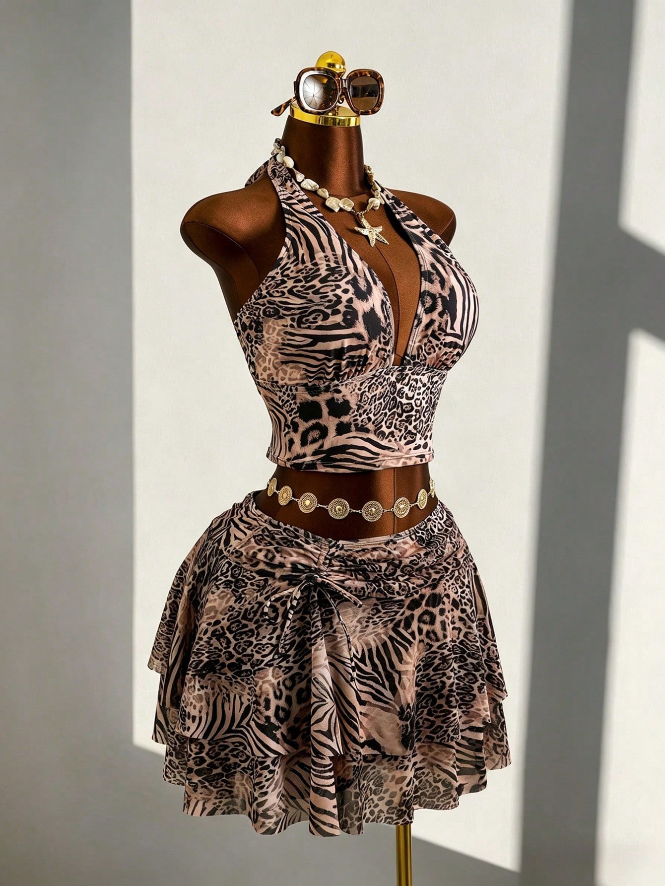 Zestiva 2026 New Animal Print Plus Size 3 PiecesSwimsuit Set, Women Summer Beach Vacation Outfit