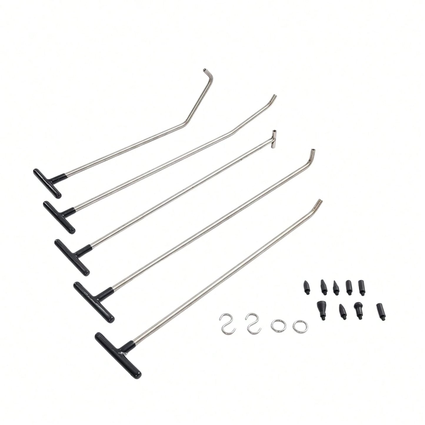 ZhdnBhnos Paintless Dent Repair Kits, 5 Pieces Of Dent Removal Rods With 9 Replaceable Taper Heads, Car Auto Body Dent Removal Tools (5pcs Rods, 2 S-Hooks & 2 O-Hooks)