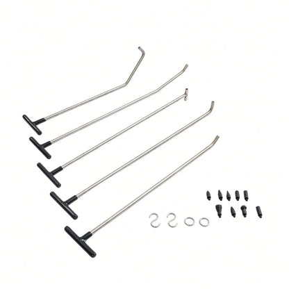 ZhdnBhnos Paintless Dent Repair Kits, 5 Pieces Of Dent Removal Rods With 9 Replaceable Taper Heads, Car Auto Body Dent Removal Tools (5pcs Rods, 2 S-Hooks & 2 O-Hooks)