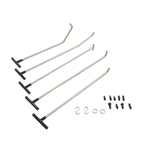 ZhdnBhnos Paintless Dent Repair Kits, 5 Pieces Of Dent Removal Rods With 9 Replaceable Taper Heads, Car Auto Body Dent Removal Tools (5pcs Rods, 2 S-Hooks & 2 O-Hooks)