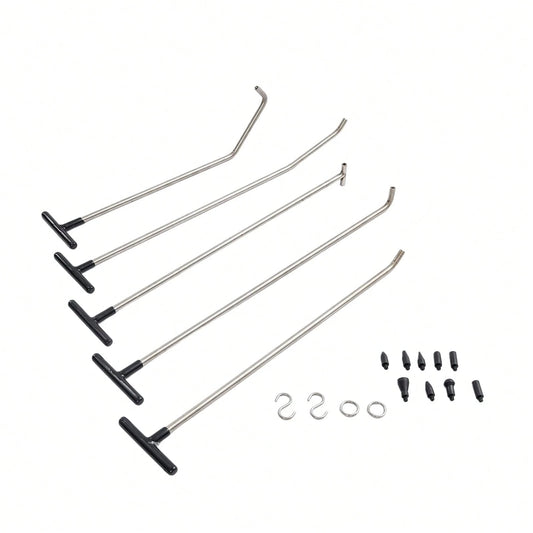ZhdnBhnos Paintless Dent Repair Kits, 5 Pieces Of Dent Removal Rods With 9 Replaceable Taper Heads, Car Auto Body Dent Removal Tools (5pcs Rods, 2 S-Hooks & 2 O-Hooks)