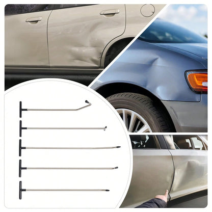 ZhdnBhnos Paintless Dent Repair Kits, 5 Pieces Of Dent Removal Rods With 9 Replaceable Taper Heads, Car Auto Body Dent Removal Tools (5pcs Rods, 2 S-Hooks & 2 O-Hooks)