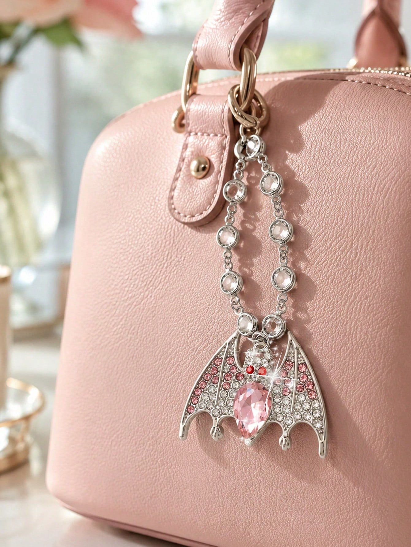 Zirconia Crown Skull, Pink Diamond Bat, Silver Ghost Pendant, Car Steering Wheel Chain, Rearview Mirror Hanging Decoration, Halloween Ornament, Car Decoration Pendant, Women's Bag Chain, Fashion Luxur