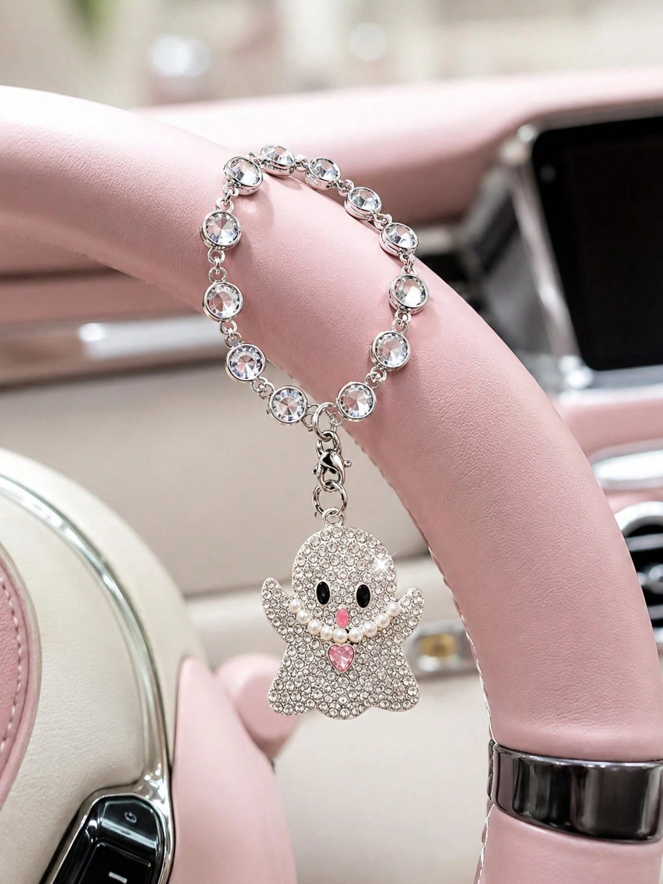 Zirconia Crown Skull, Pink Diamond Bat, Silver Ghost Pendant, Car Steering Wheel Chain, Rearview Mirror Hanging Decoration, Halloween Ornament, Car Decoration Pendant, Women's Bag Chain, Fashion Luxur