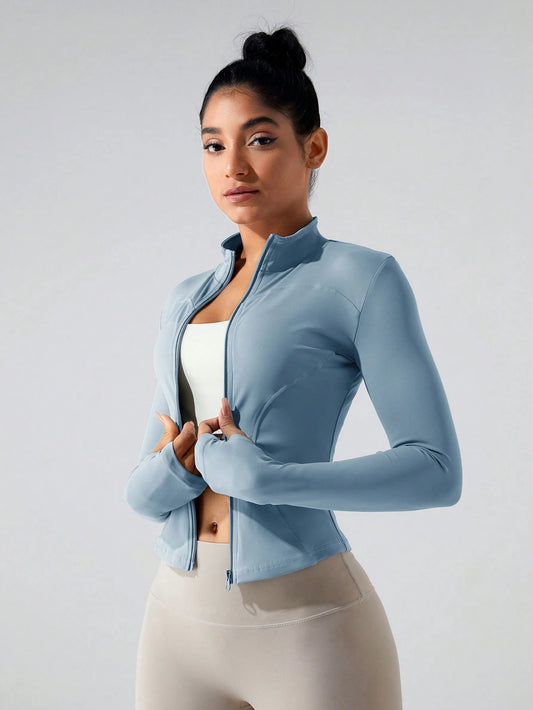 Zkyiitae Women's Long Sleeve Sports Jacket Zipper Thumbhole Training Top, Workout Jacket, Zip Up Jackets, Gym Clothes Women, Running, Outdoor Sports