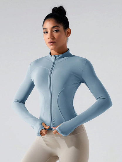 Zkyiitae Women's Long Sleeve Sports Jacket Zipper Thumbhole Training Top, Workout Jacket, Zip Up Jackets, Gym Clothes Women, Running, Outdoor Sports