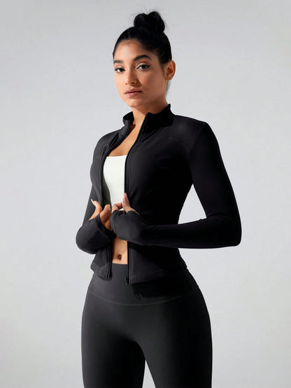 Zkyiitae Women's Long Sleeve Sports Jacket Zipper Thumbhole Training Top, Workout Jacket, Zip Up Jackets, Gym Clothes Women, Running, Outdoor Sports